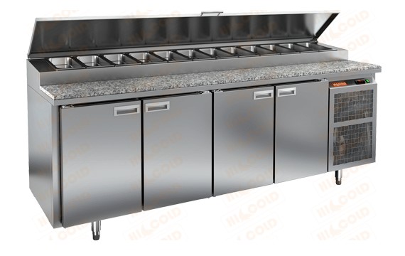 Стол охлаждаемый для пиццы HICOLD PZ1-1111/GN, гранит, бок, 4 двери, (+2...+10°С)